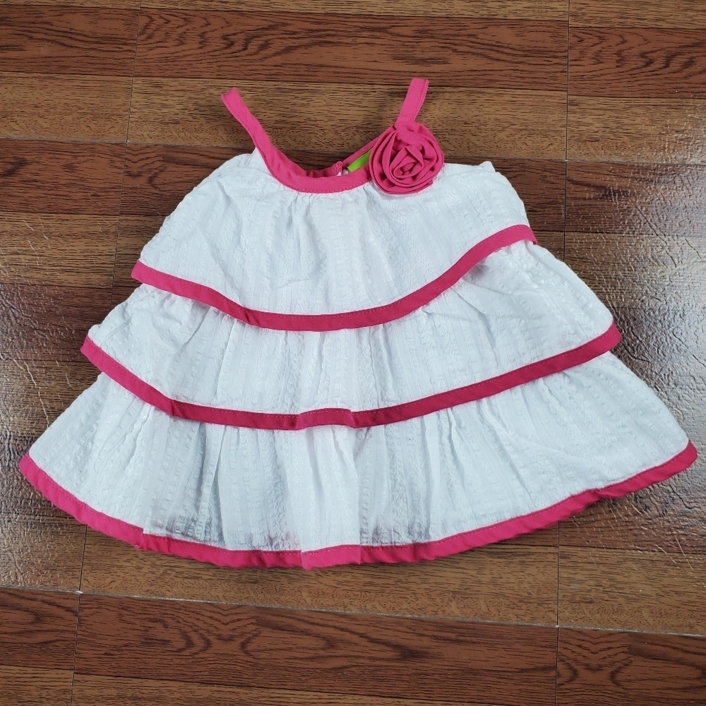 Penelope Mack Girl's White + Fuchsia Layer Ruffle Dress Size 3-6 Months
